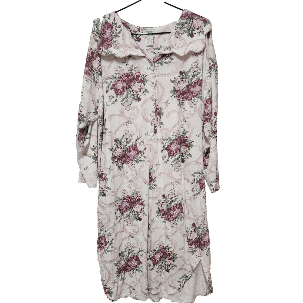 Vintage 80 Earth Angels Cotton Long Sleeve Nightgown Romantic Floral Cottagecore